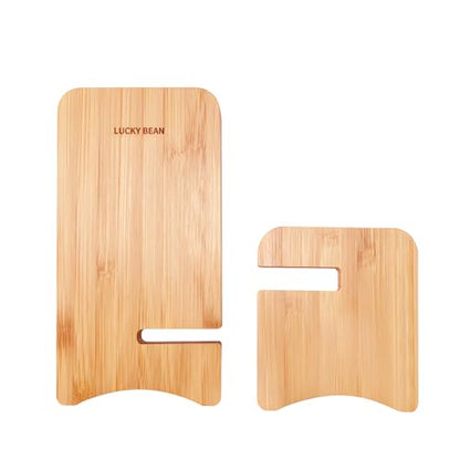 LUCKY BEAN Wood Phone Stand, Desktop Wooden Phone Holder, Portable Phone Stand for Desk, Compatible with iPhone & All Cell Phones (Bamboo) - color: Bamboo