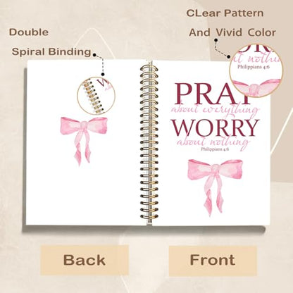 Coquette Pink Bow Christian Spiral Notebook Journal, Philippians 4:6 Bible Scripture Journal for Women, Christian Gifts for Women, Religious Prayer Notebooks, 5.5x8.3 Inch - color: 01-philippians 4:6