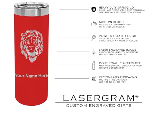 LaserGram Personalized 22oz Skinny Tumbler, Christian Cross (Red) - color: Red