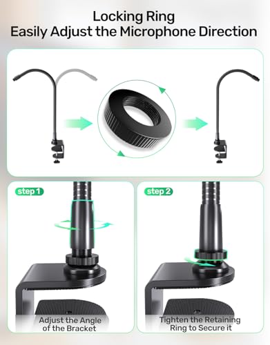 19“ Gooseneck Microphone Stand for Desk, Heavy-Duty Clamp, Easy Clamp-On - size: Heavy-Duty Clamp