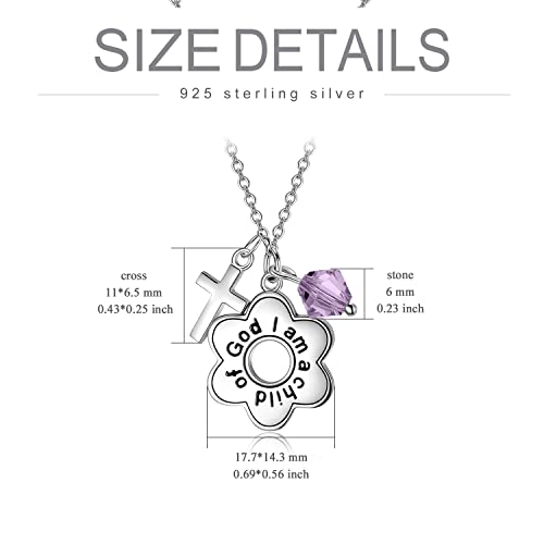 AOBOCO 925 Sterling Silver I Am a Child of God Daisy Necklace Jewelry Birthday Birthday Baptism Communion Gifts for Girls - color: Light purple