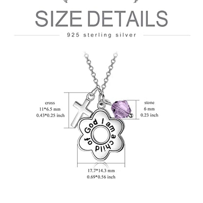 AOBOCO 925 Sterling Silver I Am a Child of God Daisy Necklace Jewelry Birthday Birthday Baptism Communion Gifts for Girls - color: Light purple