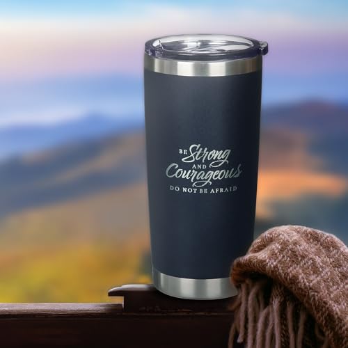 Christian Art Gifts Large Stainless Steel Scripture Tumbler Travel Mug - color: Navy/Be Strong
