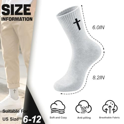 8 Pairs Cross Socks, Christian Socks for Men Women,US Size 6-12 - color: Light Gray - 8