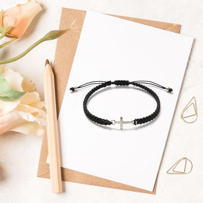 Cross Bracelet with Thank You Card Christian Rope Style Jewelry for Women Religious Appreciation Gift