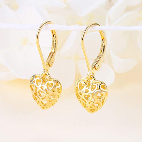 S925 Sterling Silver Heart Dangle Drop Earrings for Women Jewelry Gift - style: Heart Drop.Gold-Plated