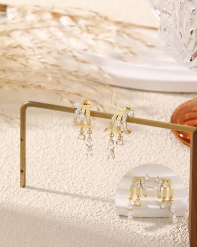 Dangle Gold Earrings for Women Trendy Triple Huggie Chain Earrings - color: Gold 4