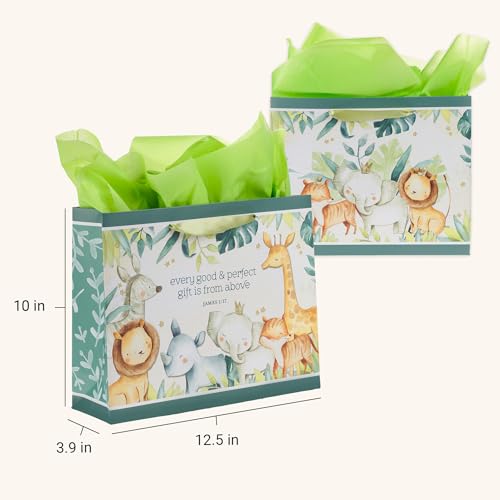 Christian Art Gifts Large Gift Bag for Kids with Card & Tissue - color: Baby Animals/Green, style: Large Landscape