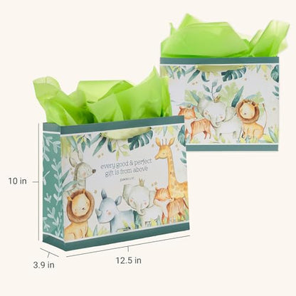 Christian Art Gifts Large Gift Bag for Kids with Card & Tissue - color: Baby Animals/Green, style: Large Landscape