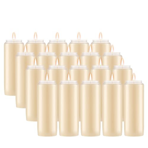 Lerner 9-Day Memorial Candles, 20 Pack, 7” Pillar Prayer Candle in Plastic Jar, Long-Lasting Smokeless Clean Burning Mourning & Shiva Candle for Vigils, Church, Emergencies, Jewish Yahrzeit Candles - style: 20 Pack