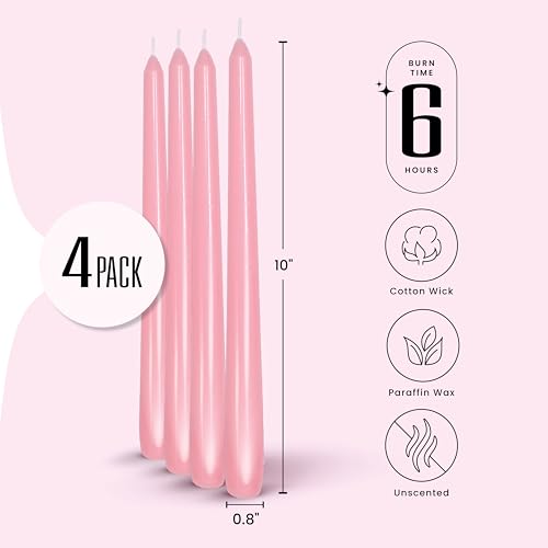 Leor & Lair Light Pink Taper Candles, 4 Pack, 10" Pink Candlesticks - color: Light Pink