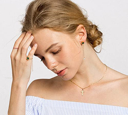 Cross Necklace for Women Stainless Steel Small Cross Pendant with Cuban Chain Simple Faith Jewelry for Men Women 14-22 Inches - color: Gold-plated, style: 18inch