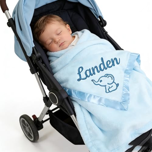 Personalized Baby Blanket with Embroidered Name,Custom Baby Receiving Blankets Soft Fleece Toddler Blanket for Newborn Baby Boy Shower Gifts -36" x 36" - color: Blue