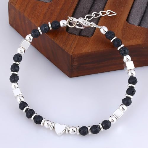 Beaded Bracelets for Women, Inspirational Natural Gemstone Bracelets Graduation Mothers Day Christmas Birthday Gifts for Mom, Daughter, Granddaughter, Wife, Sister, Best Friend - color: Lava Stone, style: Heart