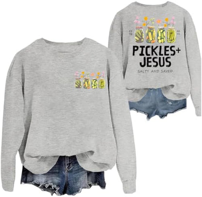 3 D G Christian Pickles and Jesus Salty and Saved Sweatshirt And Hoodie - color: Grey-1, size: Small