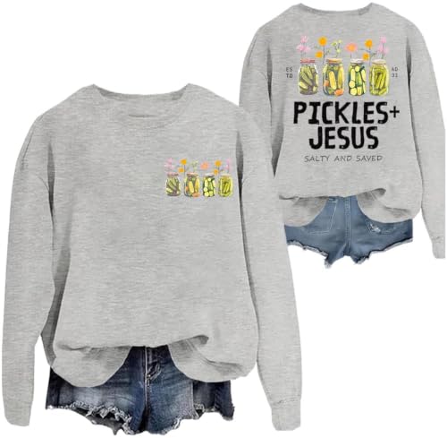 3 D G Christian Pickles and Jesus Salty and Saved Sweatshirt And Hoodie - color: Grey-1, size: Medium