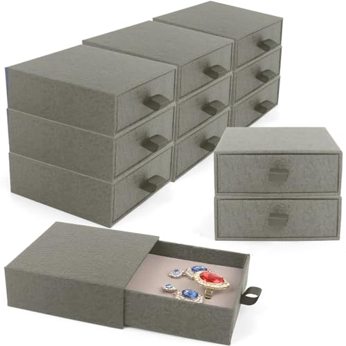 Jewelry Gift Box, 12-Pack Necklace Gift Box Drawer Jewelry Box Bangle Necklace Case For Earrings & Rings, Stylish Necklace Bracelet Organizer, 3.5 x 3.5 x 1.25 Inches (Grey) - color: Grey