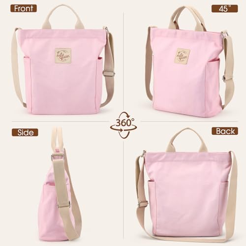 Lily queen Women Canvas Tote Handbags Casual Shoulder Work Bag Crossbody - color: Light Pink
