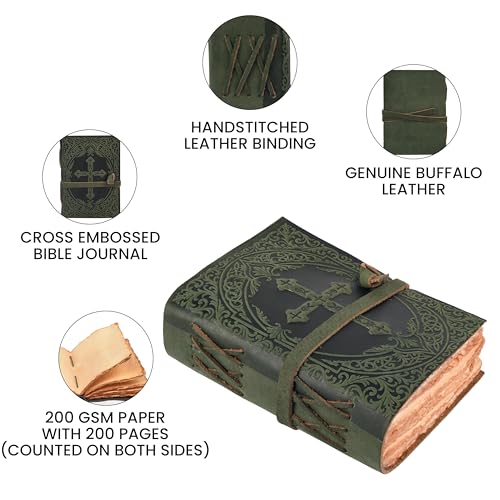 LEATHER VILLAGE Journal Bible Cross Embossed, Forest Green 13x8. - color: Green, size: 13 inches X 8 inches