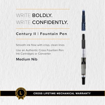 Cross Century II Medalist Gold Plated Medium Nib Fountain Pen, Black Ink - color: Medalist, style: Fountain Medium Nib