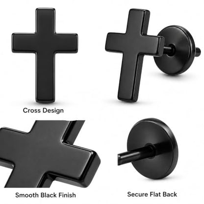 Stainless Steel Stud Earring for Women, Black Fashion Jewelry with Cubic Zirconia, Push Back Closure, Heart, Star, Moon, Butterfly, Cross and Minimalist Styles