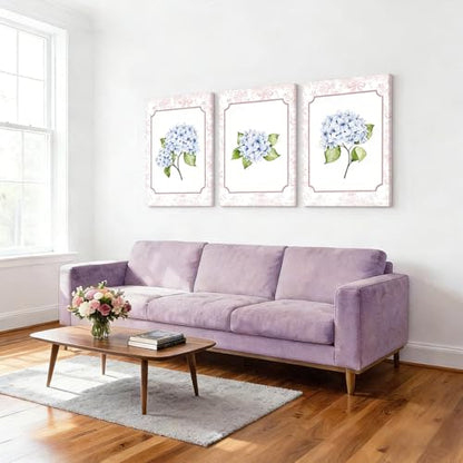 NCCXNCC 3Pcs College Style Blue Hydrangea Canvas Wall Art 12x16 Inch Frame - color: Blue Hydrangea, size: 12×16inch