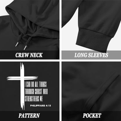 KEEVICI Christian Graphic Hoodies For Teen Jesus Hoodie Faith God Sweatshirt Bible Verse Pullover Religious Tops - color: Black, size: Large