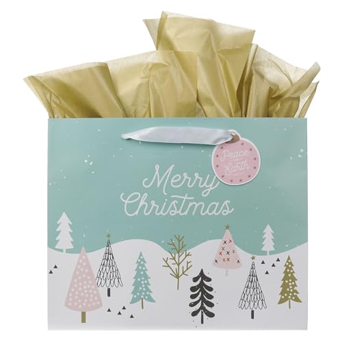 Christian Art Gifts Large Gift Bag with Tissue Paper, Merry Christmas - color: Light Blue & Pink Pastel/Merry Christmas, style: Large Landscape