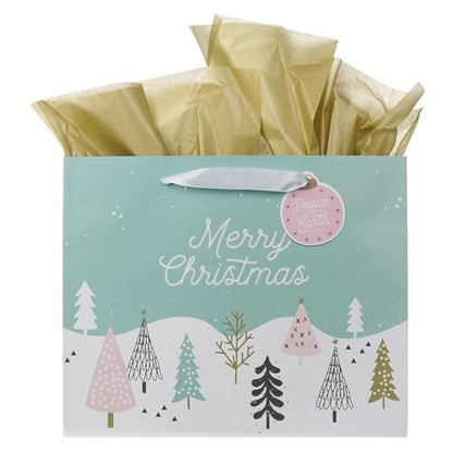 Christian Art Gifts Large Gift Bag with Tissue Paper, Merry Christmas - color: Light Blue & Pink Pastel/Merry Christmas, style: Large Landscape