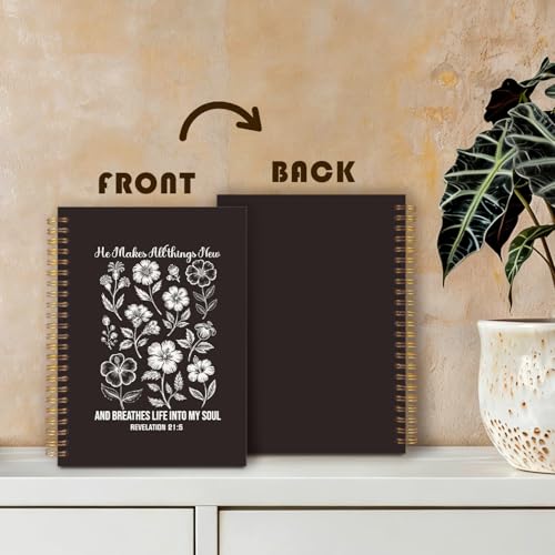 Boho Black Floral Christian Prayer Notebook Journal, Christian Gifts, Religious Bible Verse Spiral Hardcover Notebook Journal for Study Office Work, 5.5x8.3 Inch - color: Black Flowers & Bible