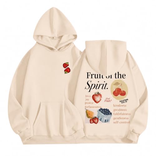 Christian Hoodies for Men Fruit of The Spirit Hoodie Jesus Religious Faith Bible Verse Sweatshirt Graphic Pullover - color: Apricot, size: X-Large