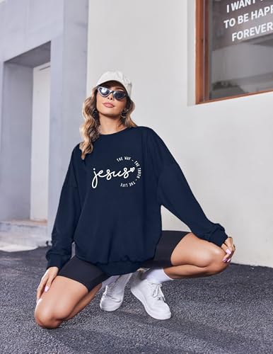 MOUSYA Christian Sweatshirts for Women God Shirts Jesus Graphic Pullover - color: Blue, size: Medium