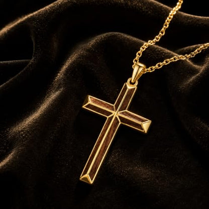 14K Gold Plated Wood Cross Necklace for Men Christian Pendant Jewelry - color: A03-Cross