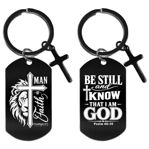 Keychain for Men Boys, Dog Tag Style Key Chain, Black Key Rings Birthday Christmas Veteran Day Gifts - style: Be Still and Know That I Am God