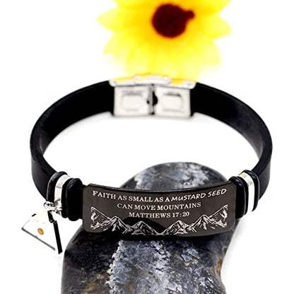 Men's Motivational Black Silicone Bracelet Mountain Mustard Seed Faith Cuff Wristband Bible Verse Quote Jewelry Y2003 (Triangle)