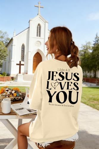Christian Shirts for Women Oversized Faith Jesus Shirt Inspirational Tops - color: Apricot1, size: XX-Large