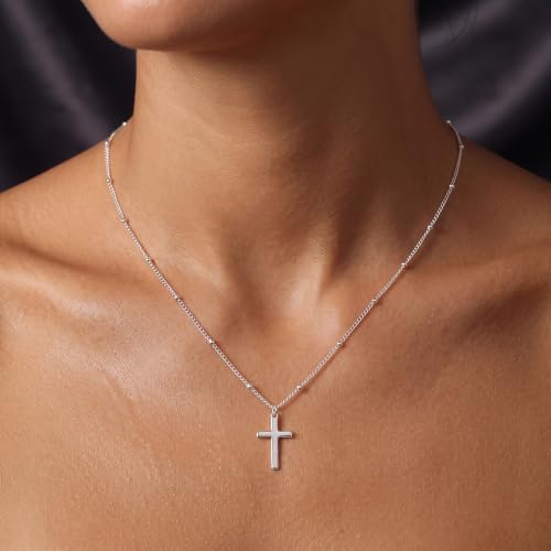 S925 Sterling Silver Cross Necklace for Women - Bead Chain Cross Pendant Necklaces for Women Trendy Jewelry Christian Baptism Religious Faith Jewelry Gifts 16/18/20/22 Inches