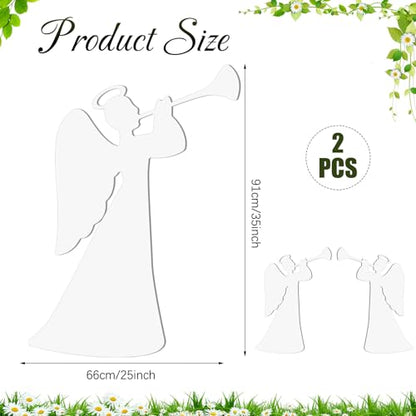 Barydat 2 Pcs 35'' Christmas Angels Outdoor Decoration Large Trumpeting Angel Nativity Scene Yard Sign Religious PVC Waterproof Decor with Stake for Yard Garden Lawn Christmas Home Patio Outdoor