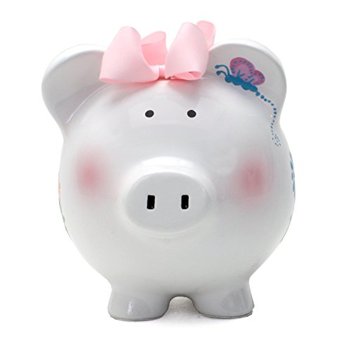Child to Cherish Ceramic Piggy Bank for Girls, Flutter Flies - color: Flutter Flies