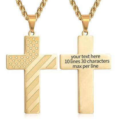 DuoDiner 18+2" Cross Necklace for Men Boys Christian Confirmation Gifts - color: Gold, style: Custom