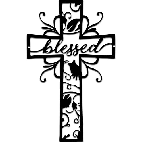 Rajukit Blessed Christian Metal Cross Wall Art for Home - color: Blessed