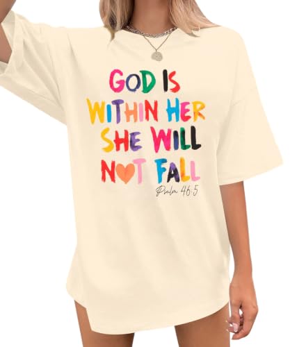 Christian Oversized Shirts Women Religious Faith Shirt Bible Verse Gifts Inspirational Graphic Jesus Tee - color: Apricot, size: Medium