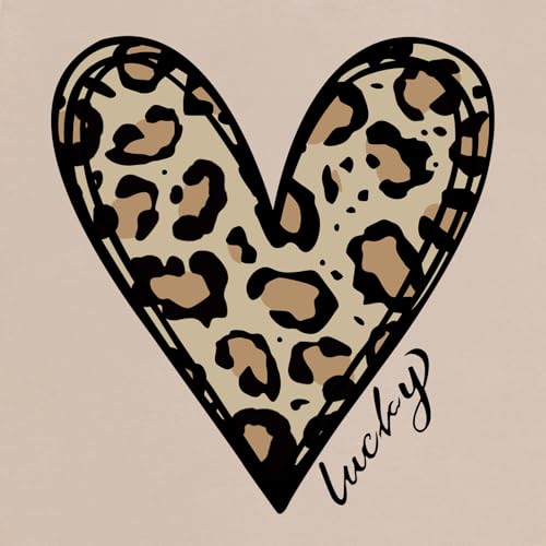 YITAN Women Graphic Tshirts Cute Leopard Heart Tops - color: Apricot, size: Large