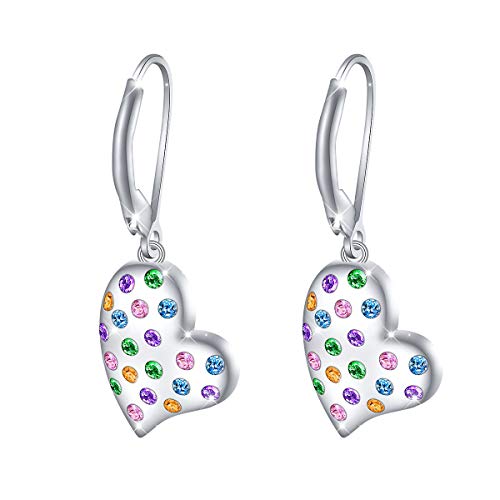 S925 Sterling Silver Heart Dangle Drop Earrings for Women Jewelry Gift - style: Colour