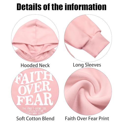 BANGELY Faith Over Fear Hoodie Girl's Christian Sweatshirt Long Sleeve Tops - color: Pink, size: 9-10 Years