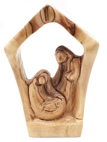 Zuluf 5.2" Olive Wood Holy Family Nativity Statue – Hand-Carved Figurine Made in The Holy Land – Religious for Catholic Home or Spiritual Display – HOF026 - color: 5.2" Stable Nativity