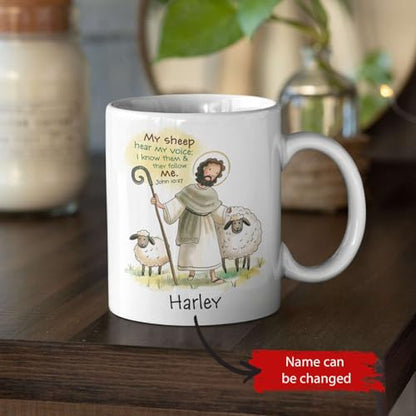 Jesus And Sheep Accent Mug, Personalized Name Christian Cup 11oz 15oz, Gift For Kids, Custom Jesus Ceramic Mug, Cup With Religious Themed, Customized Bible Verse Coffee Mug - color: XUA-624-2340-Jesus And Sheep