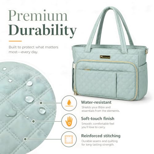 Large Bible Bag with Cover for Women, Quilted Church Tote, Sage Green