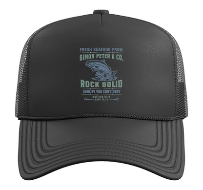 Christian Faith Jesus Simon Peter Funny Seafood Bible Verse Trucker Hat with Adjustable Mesh Back - color: Black