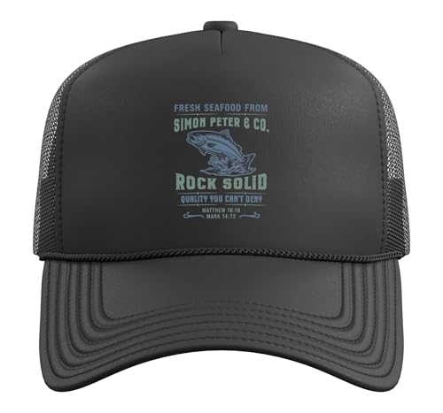 Christian Faith Jesus Simon Peter Funny Seafood Bible Verse Trucker Hat with Adjustable Mesh Back - color: Black
